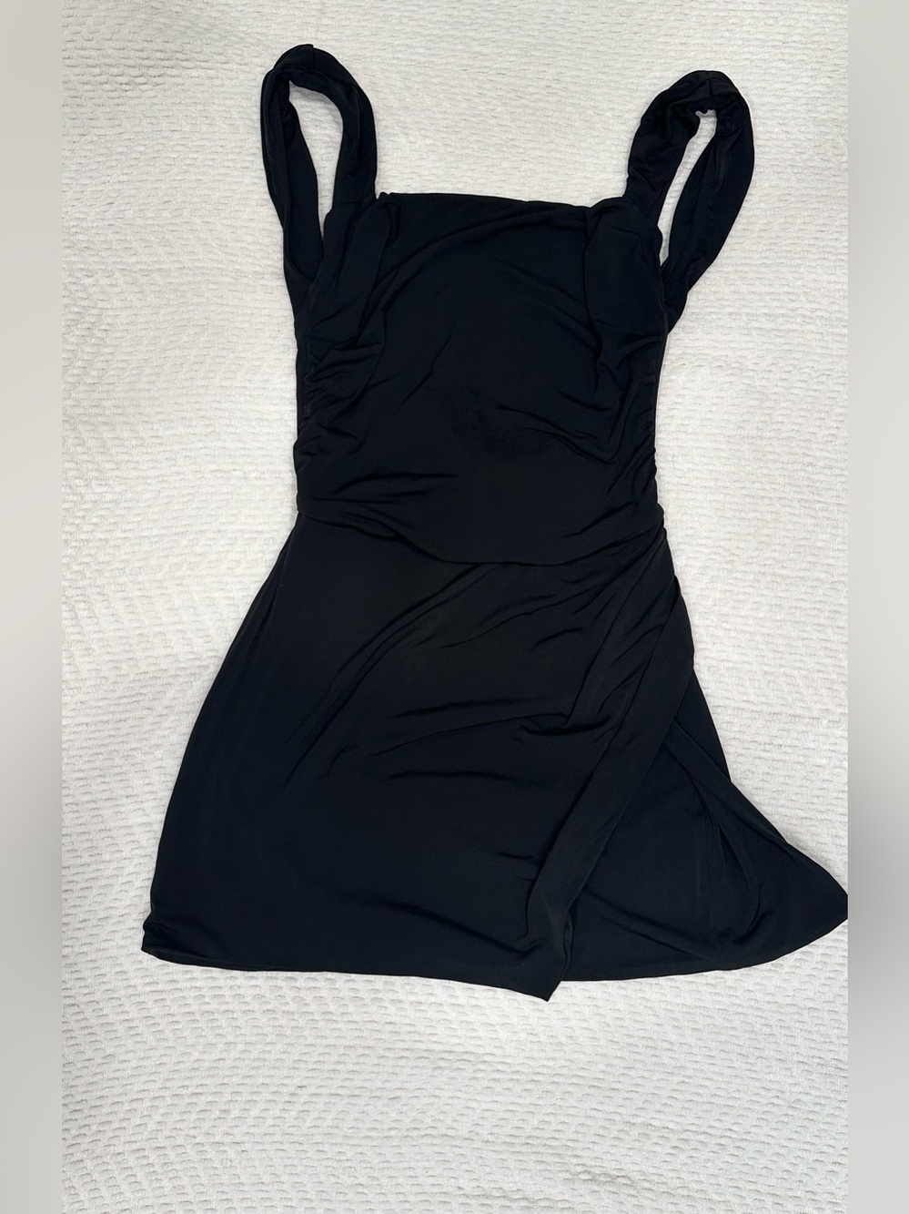 Tiger Mist Black Bodycon Mini Dress Side Slit Tie Back Size M